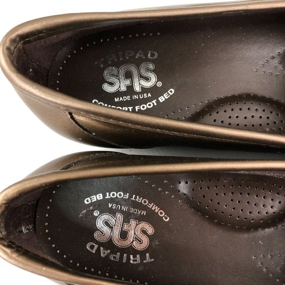SAS Women's Size 7.5N Bronze Leather Comfort Slip On Closed Toe Loafers USA - Picture 11 of 12